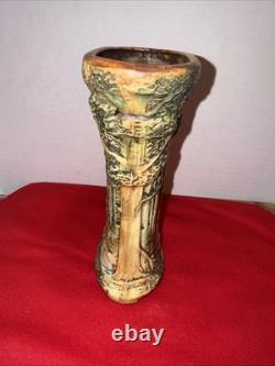 Antique Weller Forest Footed Pillow Vase Arts Crafts Pottery 8in