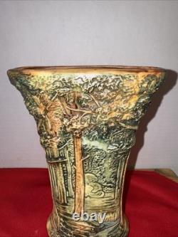 Antique Weller Forest Footed Pillow Vase Arts Crafts Pottery 8in