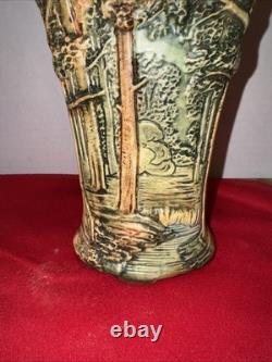 Antique Weller Forest Footed Pillow Vase Arts Crafts Pottery 8in