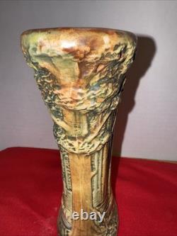 Antique Weller Forest Footed Pillow Vase Arts Crafts Pottery 8in
