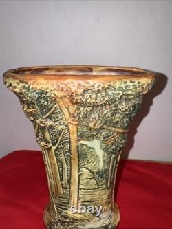 Antique Weller Forest Footed Pillow Vase Arts Crafts Pottery 8in