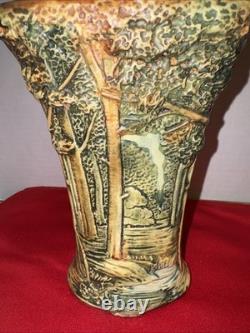Antique Weller Forest Footed Pillow Vase Arts Crafts Pottery 8in