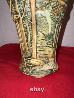 Antique Weller Forest Footed Pillow Vase Arts Crafts Pottery 8in