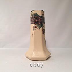 Antique Weller Hudson Pottery Octagonal Vase Hand Painted Floral Arts Crafts