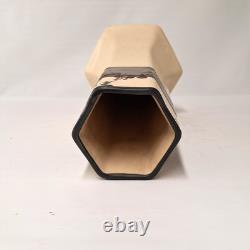 Antique Weller Hudson Pottery Octagonal Vase Hand Painted Floral Arts Crafts