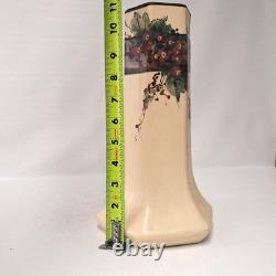 Antique Weller Hudson Pottery Octagonal Vase Hand Painted Floral Arts Crafts