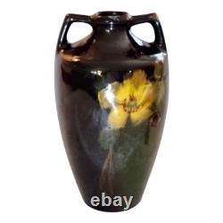 Antique Weller Vase Double Handle Art Pottery Louwelsa Glazed Hand Painted Pansy
