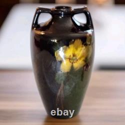 Antique Weller Vase Double Handle Art Pottery Louwelsa Glazed Hand Painted Pansy