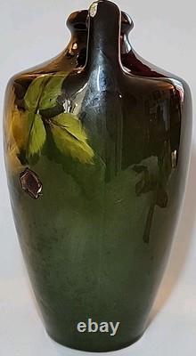 Antique Weller Vase Double Handle Art Pottery Louwelsa Glazed Hand Painted Pansy