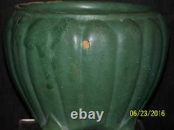 Antique Zanesville Cucumber Glaze Ribbed Vase/Bowl Arts & Crafts Mission Era