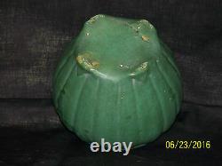 Antique Zanesville Cucumber Glaze Ribbed Vase/Bowl Arts & Crafts Mission Era