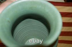 Antique Zanesville Stoneware Co Ringed Green 2 Handle Vase #523 Arts & Crafts