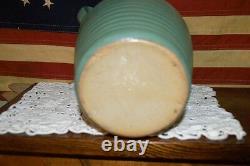 Antique Zanesville Stoneware Co Ringed Green 2 Handle Vase #523 Arts & Crafts