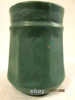 Antique Zanesville matte green Arts & Crafts pottery octagonal vase vintage 1915