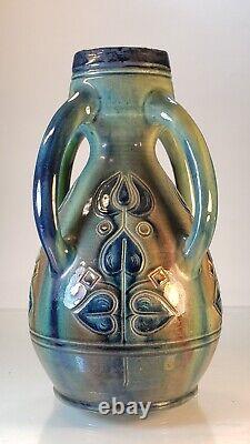 Antique art nouveau arts crafts colorful glazed Art Pottery Vase