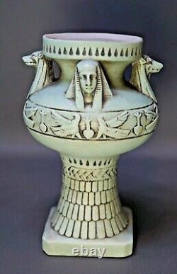 Art Deco Egyptian Revival Ceramic Pottery Urn Vase Anubis Sphinx Continental