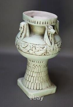 Art Deco Egyptian Revival Ceramic Pottery Urn Vase Anubis Sphinx Continental