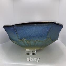 Art Deco Lowry Roseville Large Bowl Arts Crafts Pottery Blue Matte Signed