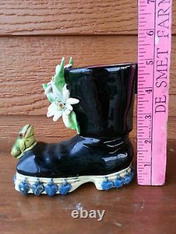 Art MADE IN ITALY CERAMIC VASE garden boot kitschy Frog Flower