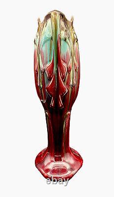 Art Nouveau Drip Glaze Vase Belgium 2169 Faiencerie Thulin Pottery Estate #13