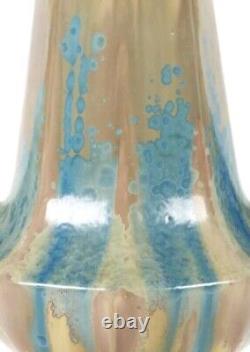 Art Nouveau Rare & Large Pierrefonds Vase Hexagonal Crystalline Glazed 33 Cms