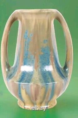 Art Nouveau Rare & Large Pierrefonds Vase Hexagonal Crystalline Glazed 33 Cms