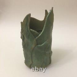 Art Pottery Hand Carved Patch Vase Matte Glaze Green Arts And Crafts Signed