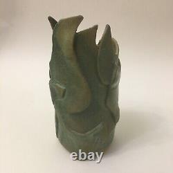 Art Pottery Hand Carved Patch Vase Matte Glaze Green Arts And Crafts Signed
