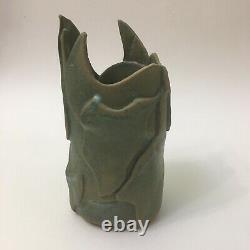 Art Pottery Hand Carved Patch Vase Matte Glaze Green Arts And Crafts Signed