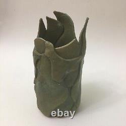 Art Pottery Hand Carved Patch Vase Matte Glaze Green Arts And Crafts Signed