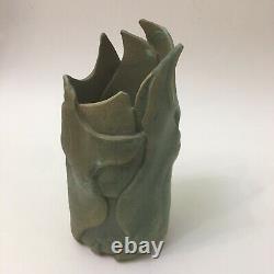 Art Pottery Hand Carved Patch Vase Matte Glaze Green Arts And Crafts Signed