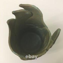 Art Pottery Hand Carved Patch Vase Matte Glaze Green Arts And Crafts Signed