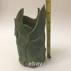 Art Pottery Hand Carved Patch Vase Matte Glaze Green Arts And Crafts Signed