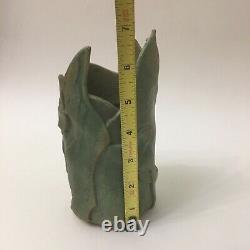 Art Pottery Hand Carved Patch Vase Matte Glaze Green Arts And Crafts Signed