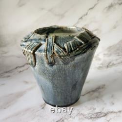 Artisan Blue Stoneware Vase Crafted by C. Smalley