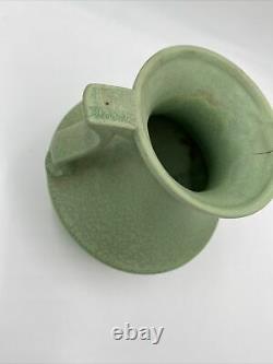 Arts And Crafts Haeger Matt Matte Green Pottery Vase Handled Geranium Leaf Rare