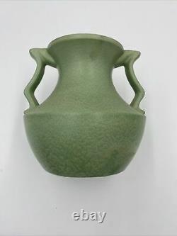Arts And Crafts Haeger Matt Matte Green Pottery Vase Handled Geranium Leaf Rare