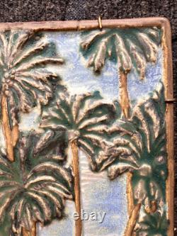 Arts And Crafts Pottery Palm Tree Landscape Plaque Tile Joshua M Johnson JMJ