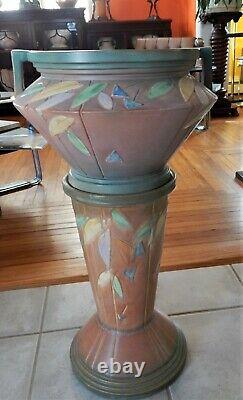 Arts & Craft Art Deco Futura Roseville Pottery Jardiniere & Pedestal