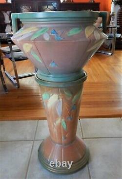 Arts & Craft Art Deco Futura Roseville Pottery Jardiniere & Pedestal