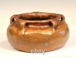 Arts & Crafts Antique Coil Built Low Vase Bowl Old Pottery Matt Brown