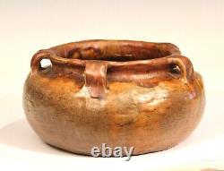 Arts & Crafts Antique Coil Built Low Vase Bowl Old Pottery Matt Brown