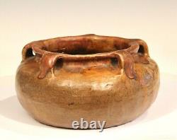 Arts & Crafts Antique Coil Built Low Vase Bowl Old Pottery Matt Brown