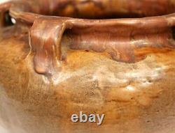Arts & Crafts Antique Coil Built Low Vase Bowl Old Pottery Matt Brown