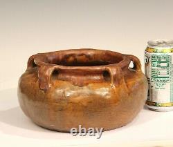 Arts & Crafts Antique Coil Built Low Vase Bowl Old Pottery Matt Brown