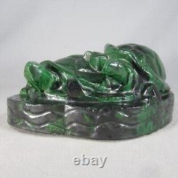 Arts & Crafts Art Deco Art Pottery Turtle Sculpture Handbuilt with Green Glaze