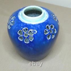 Arts & Crafts British Ruskin Pottery High Fired Blue Glazed Vase 1906
