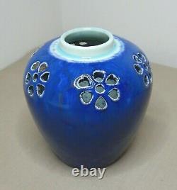 Arts & Crafts British Ruskin Pottery High Fired Blue Glazed Vase 1906