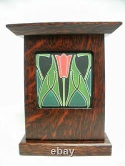 Arts & Crafts MOTAWI TILEWORKS Lotus Pottery Tile Oak Wood Bookend Mission Set