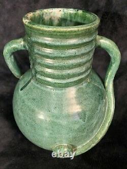 Arts & Crafts Matte Green Glazed Pottery Utilitarian Jug 11H